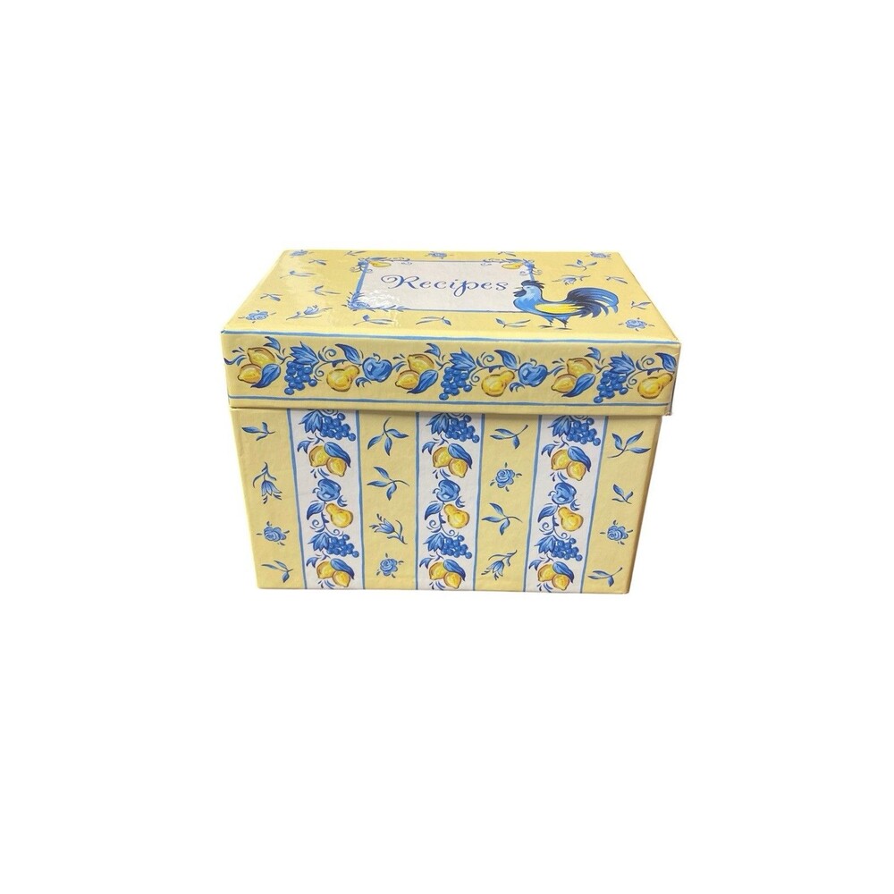 2002 Martin Designs Recipe Box With Recipe Cards & Cutouts Rooster Lemon Yellow
